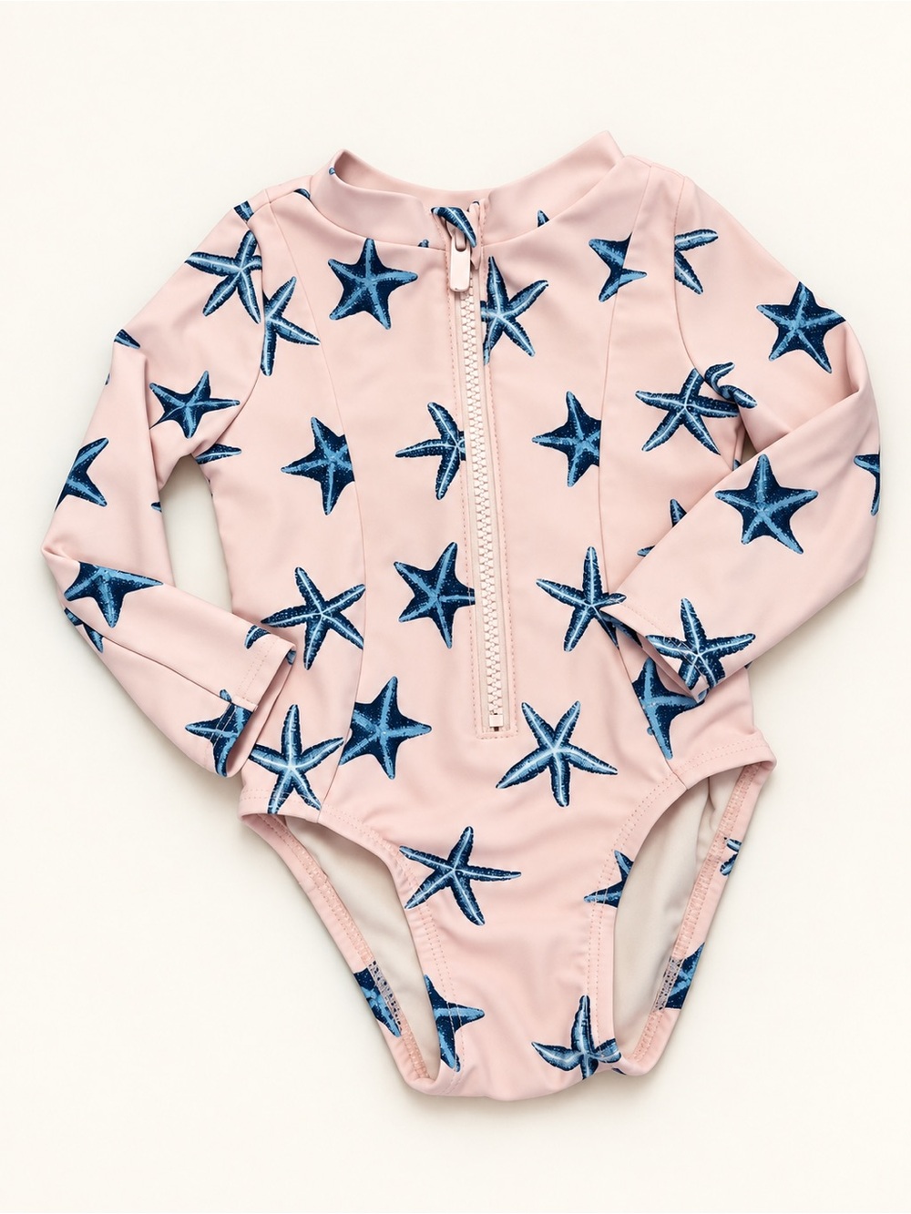 Old Navy Long-Sleeve Starfish One-Piece Swimsuit - Pink with starfish- 12-18 Mos